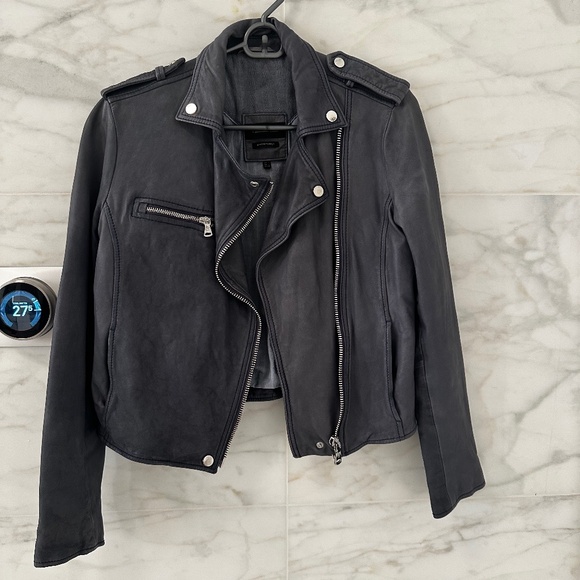 Massimo Dutti Black Leather Moto Jacket - Picture 1 of 7